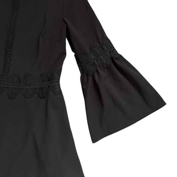 Banana Republic Black Bell Sleeve Dress Lace Trim A-Line Size 8 - Picture 5 of 11